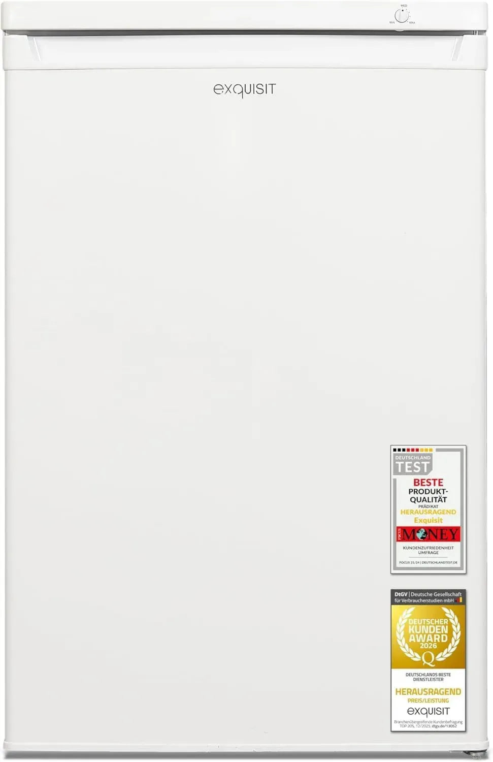 Kompakter Exquisit Gefrierschrank 91L, Energieklasse E, 40 dB, 4-Sterne Gefrieren