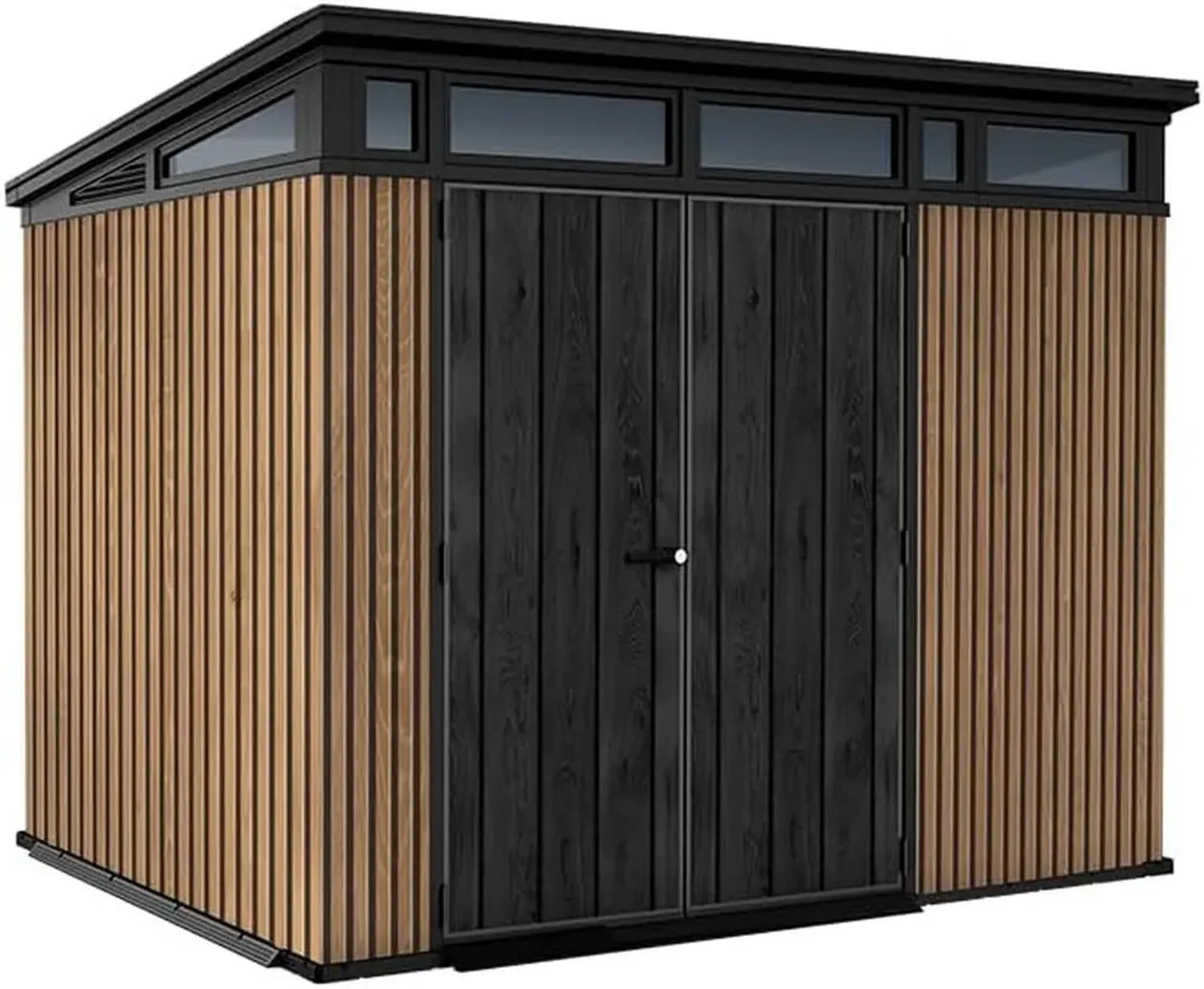 Keter Gartenhaus Pent 9 x 7 mit Holzoptik und Lamellen, 6 m², 227 x 218 x 226 cm