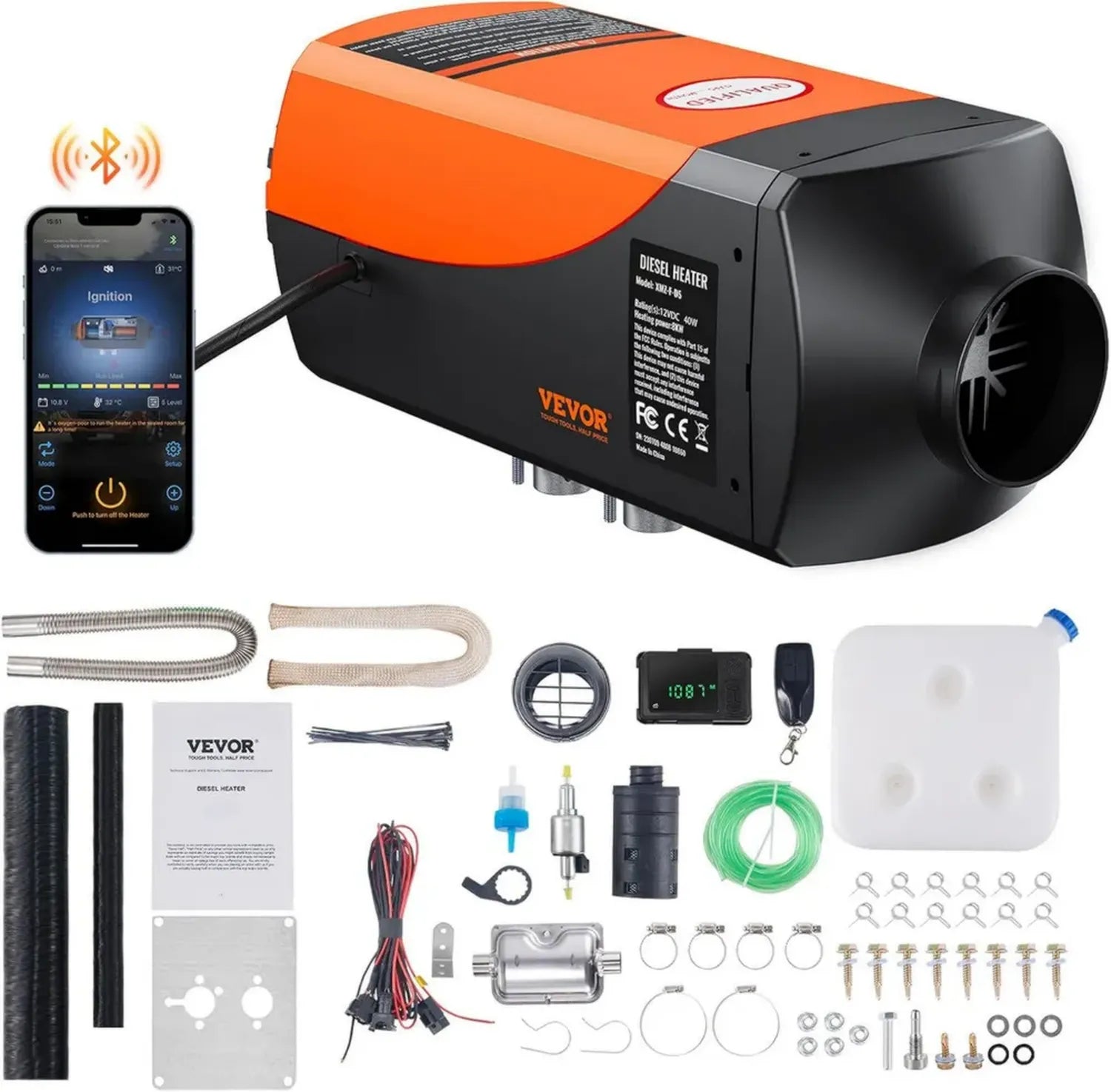 VEVOR 12V 8kW Diesel Luftheizung mit LCD, Fernbedienung & Bluetooth