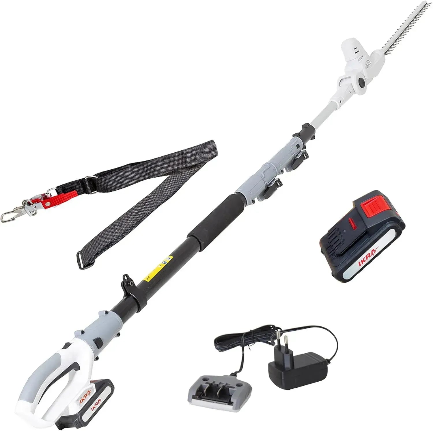 IKRA Akku Teleskop-Heckenschere 20V mit Ladegerät und Schultergurt