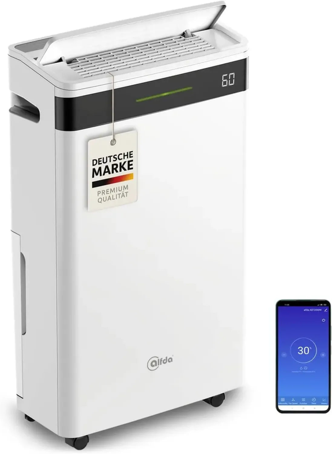 Intelligenter Luftentfeuchter 20L/Tag mit WLAN-App-Steuerung für Räume bis 40m² - Ideal für Schlafzimmer, Badezimmer und Keller - Großer 5,5L Wassertank mit Ablaufschlauch