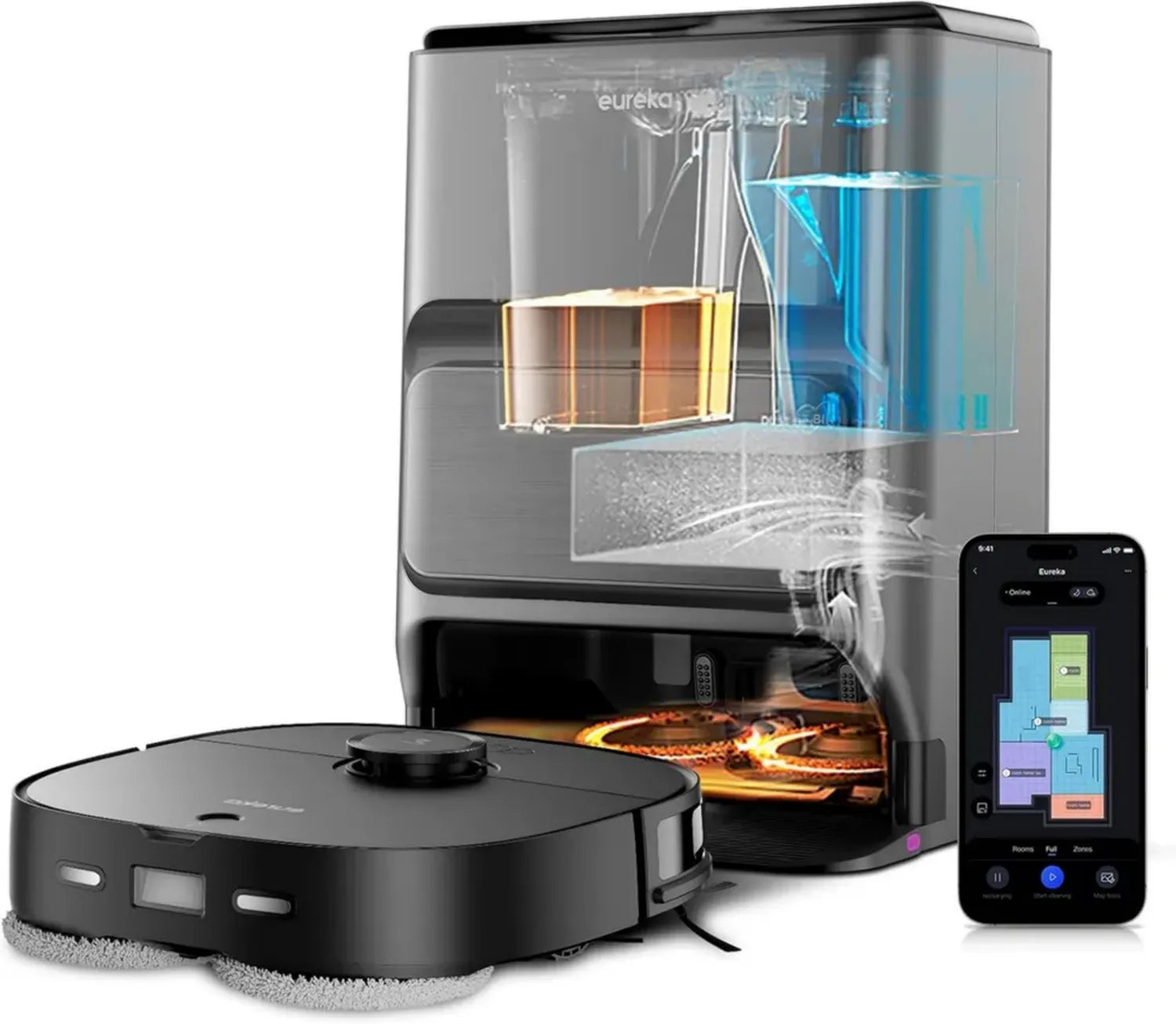 Eureka J12 Ultra DE Saug- und Wischroboter mit KI-3D-Erkennung, Haustierumfahrung, Teppicherkennung, ideal für Tierhaare, App- und Sprachsteuerung, schwarz