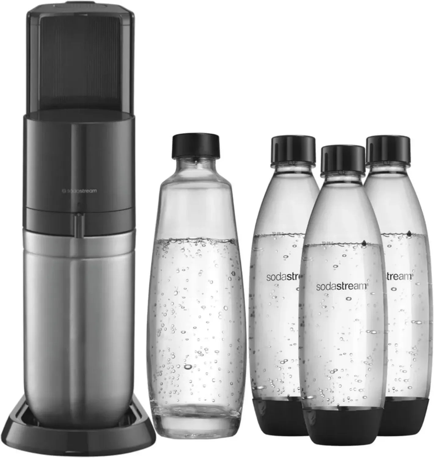 SodaStream DUO Wassersprudler Set mit Glas- und Kunststoffflaschen, Titan