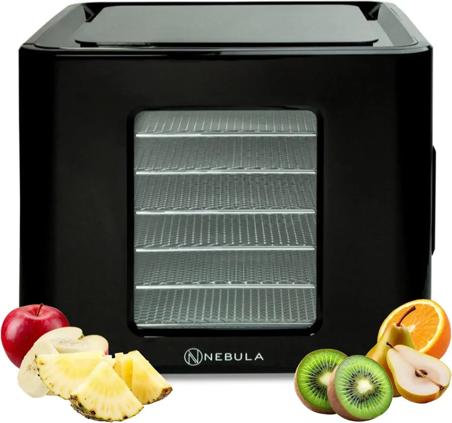 Nebula Dörrautomat mit 6 Edelstahl-Einschüben, LED-Touch-Bedienung, einstellbare Temperatur 35-70 °C, 48-Stunden-Timer, ideal für Obst, Gemüse und Fleisch, 400W