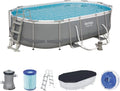 Bestway Ovaler Stahlrahmenpool 488x305x107 cm mit Filterpumpe und Zubehör