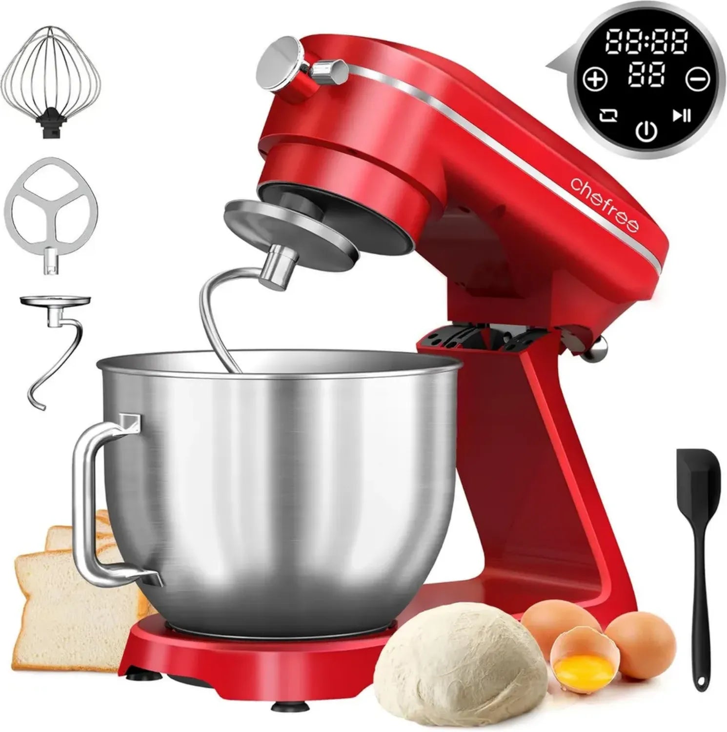 Chefree Küchenmaschine, 7L Profi-Rührsystem, 1800W, LED-Touchscreen, 10 Geschwindigkeiten, Rot