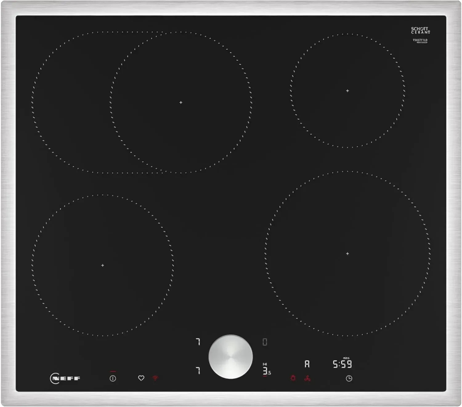 NEFF N90 Induktionskochfeld 60 cm, autark, Twist-Pad-Steuerung, Home Connect, Smart Hood, Edelstahlrahmen, Schwarz
