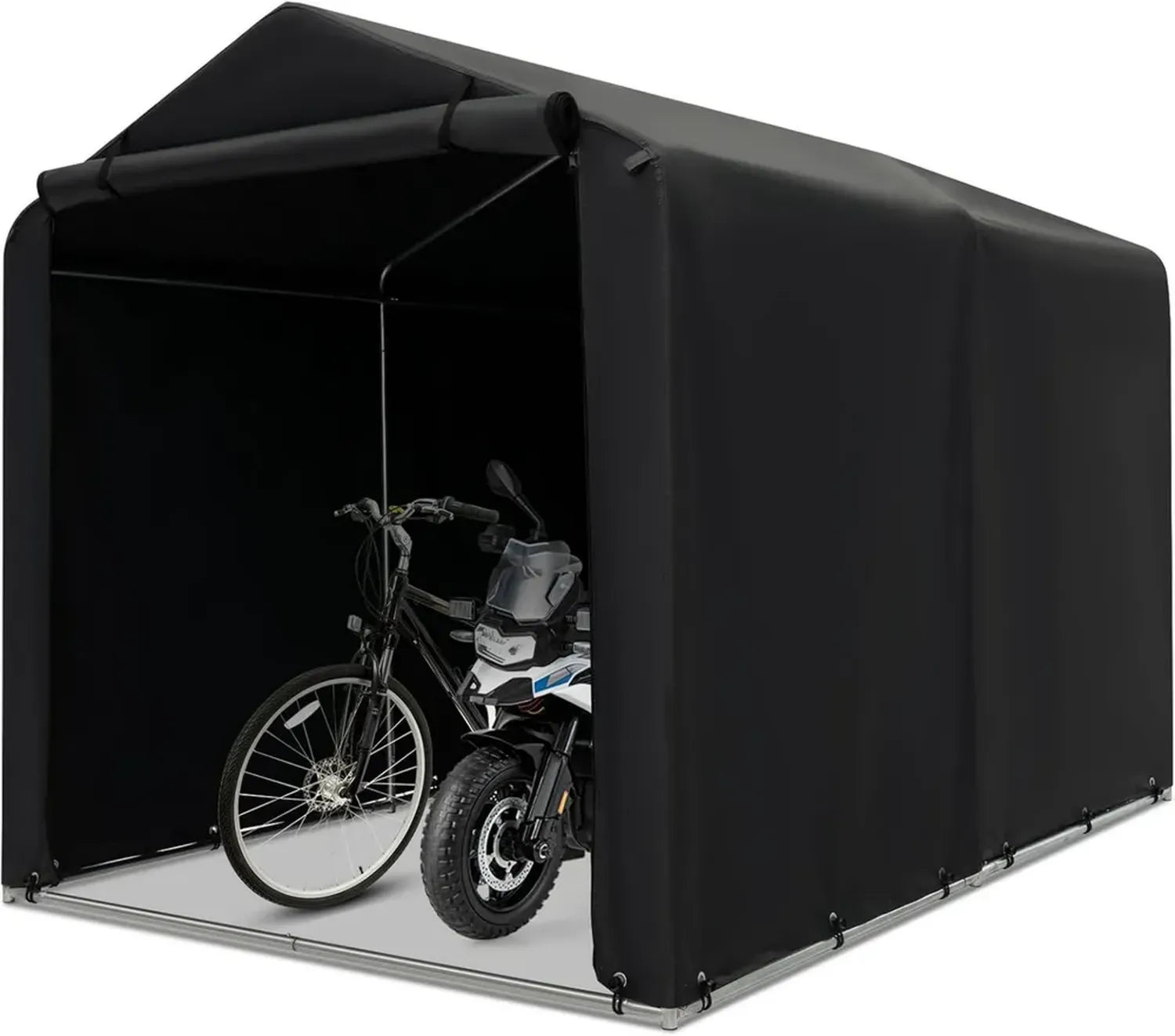 Wasserdichte Fahrradgarage mit Metallrahmen, 160 x 218 x 164 cm, für Fahrräder und Motorräder, wetterfester Geräteschuppen, aufrollbare Tür (Dunkelgrau)
