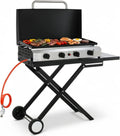 LIFERUN Tragbarer Klappgrill mit 4 Brennern, 9.6kW Leistung, inkl. abnehmbarer Grillstand, ideal für Camping und Terrasse, Schwarz
