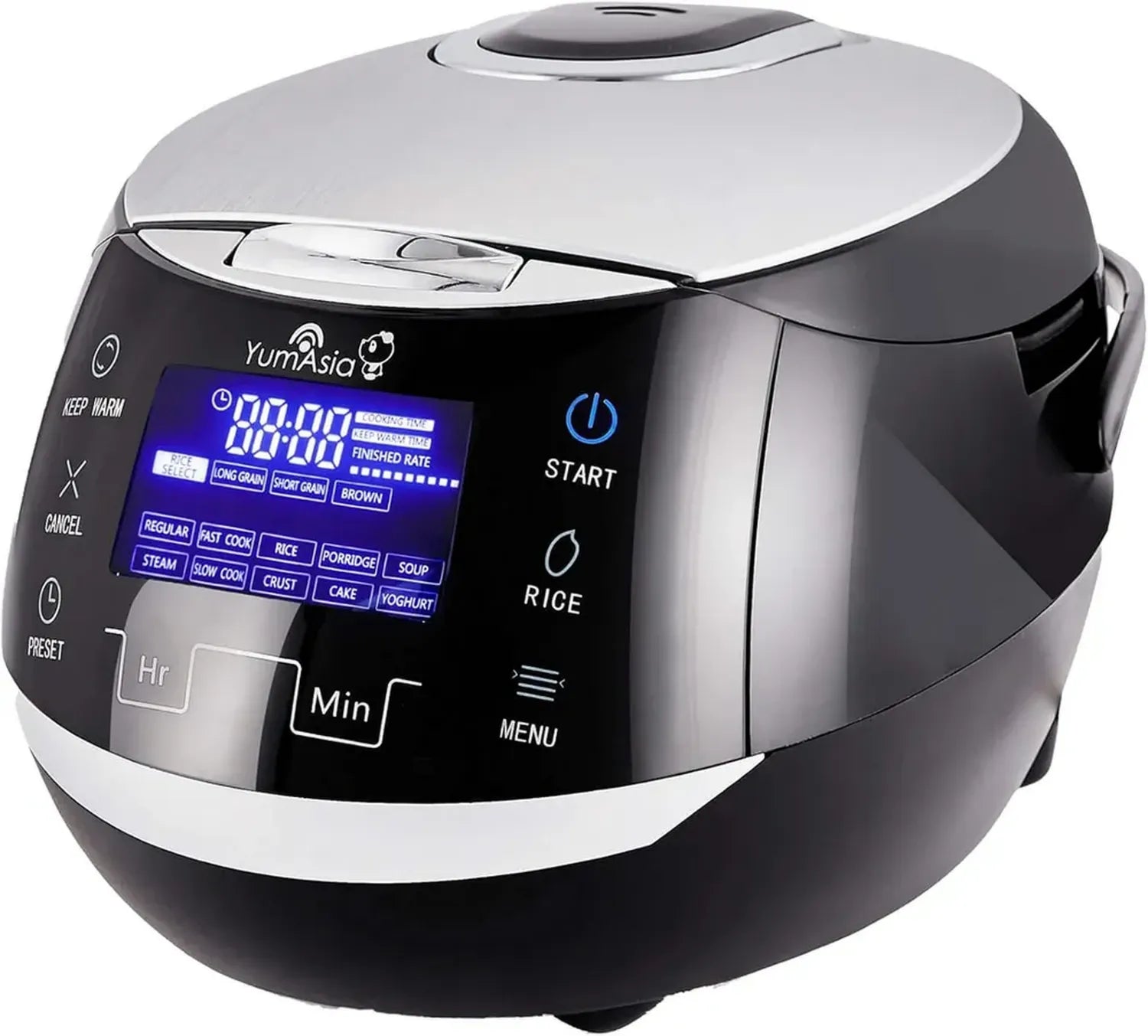 Yum Asia Sakura Keramik-Reiskocher mit Fuzzy-Logik, 1,5L, 12 Kochfunktionen, LED-Display, EU 220-240V, Schwarz/Silber