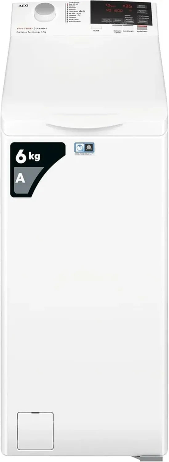 AEG 6000 Toplader Waschmaschine, 6 kg, Energieeffizienzklasse A, Prosense, LCD-Touchdisplay, 1151 U/min, Weiß