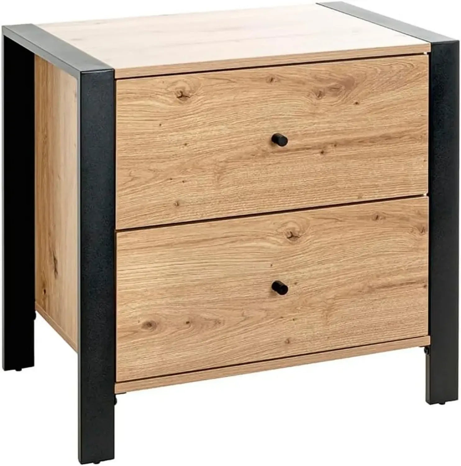 Moderne Konsole aus heller Eiche und schwarzem Metall, B 60 x H 60 x T 42 cm