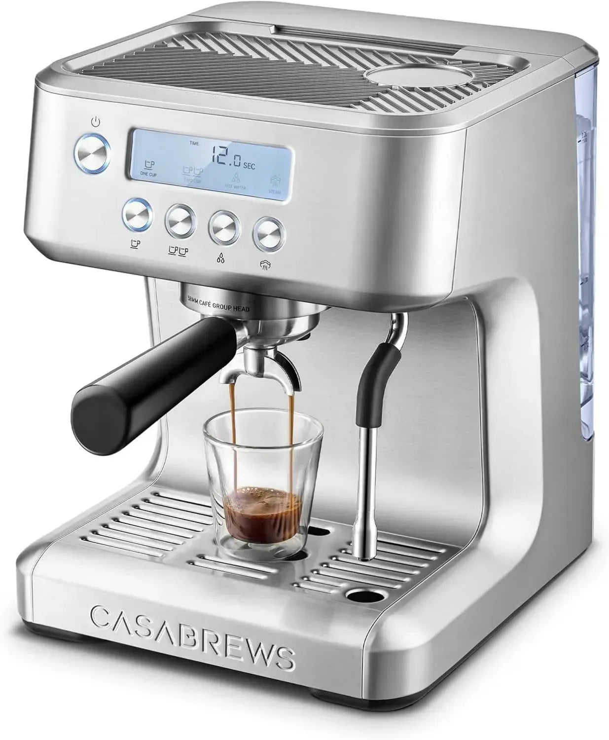 CASABREWS Espresso-Maschine mit LCD, 20 Bar Siebträger und Milchaufschäumer, Edelstahl Barista Kaffeemaschine, 2,2 l Tank