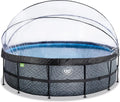 EXIT Toys Steinmuster Pool mit Multifunktionsabdeckung - Ø488x122cm - Großer Rundrahmenpool mit Sandfilterpumpe und Leiter - Extra tief für klares und warmes Wasser - Grau
