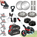 Akku-Rasentrimmer 24V mit Unkrautbürste, Bürstenlos, Kompatibel mit 18V Makita Akku, 4-in-1 Trimmer mit 30 cm Schnittbreite, Teleskopgriff 110-160 cm, Inkl. 2 Akkus