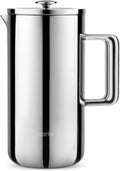 Aarke Kaffeepresse – Hochwertige Edelstahl French Press mit skandinavischem Design, doppeltwandige Vakuumisolierung, auslaufsicherer Ausguss, für 8 Tassen