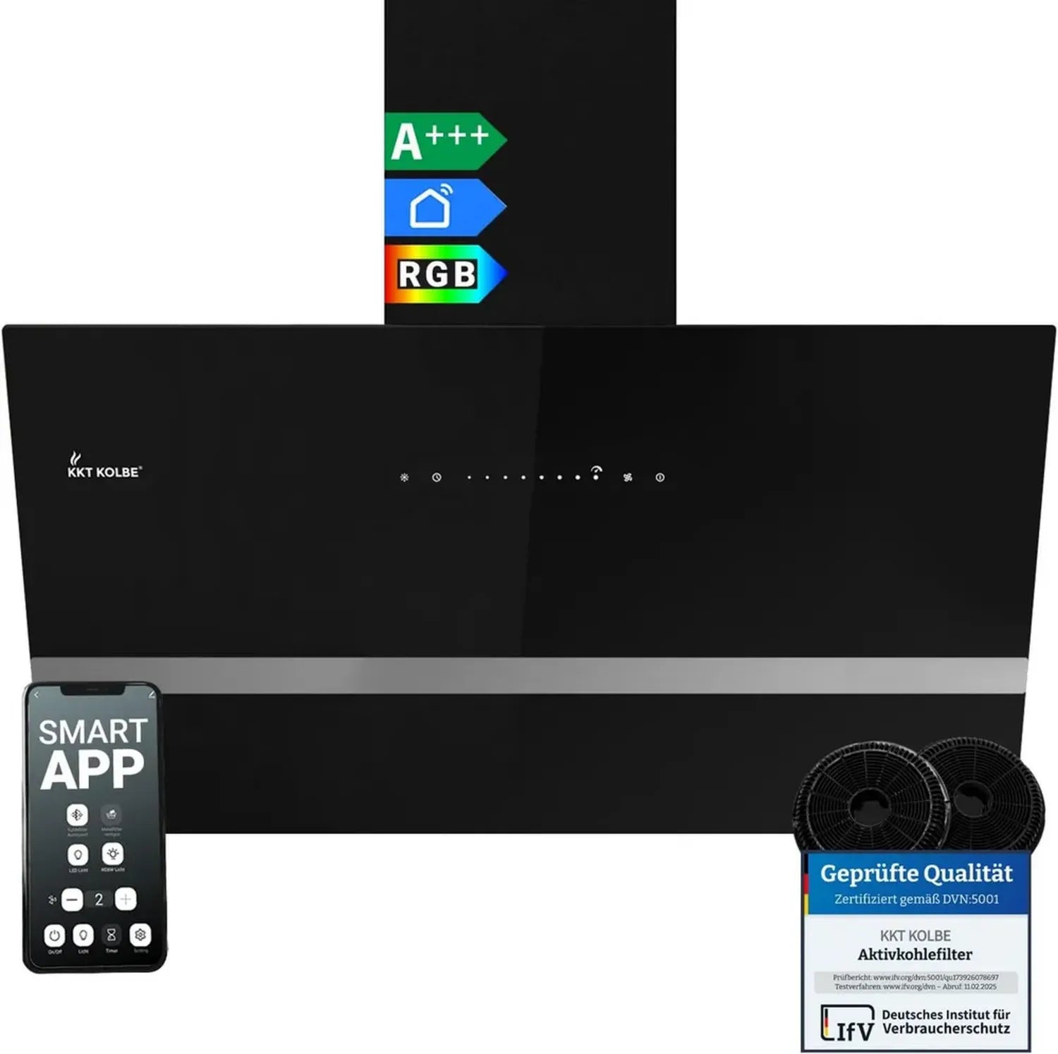 KKT Kolbe Kopffrei-Wandhaube 90 cm, WiFi-Steuerung, RGBW-LED, 782 m³/h