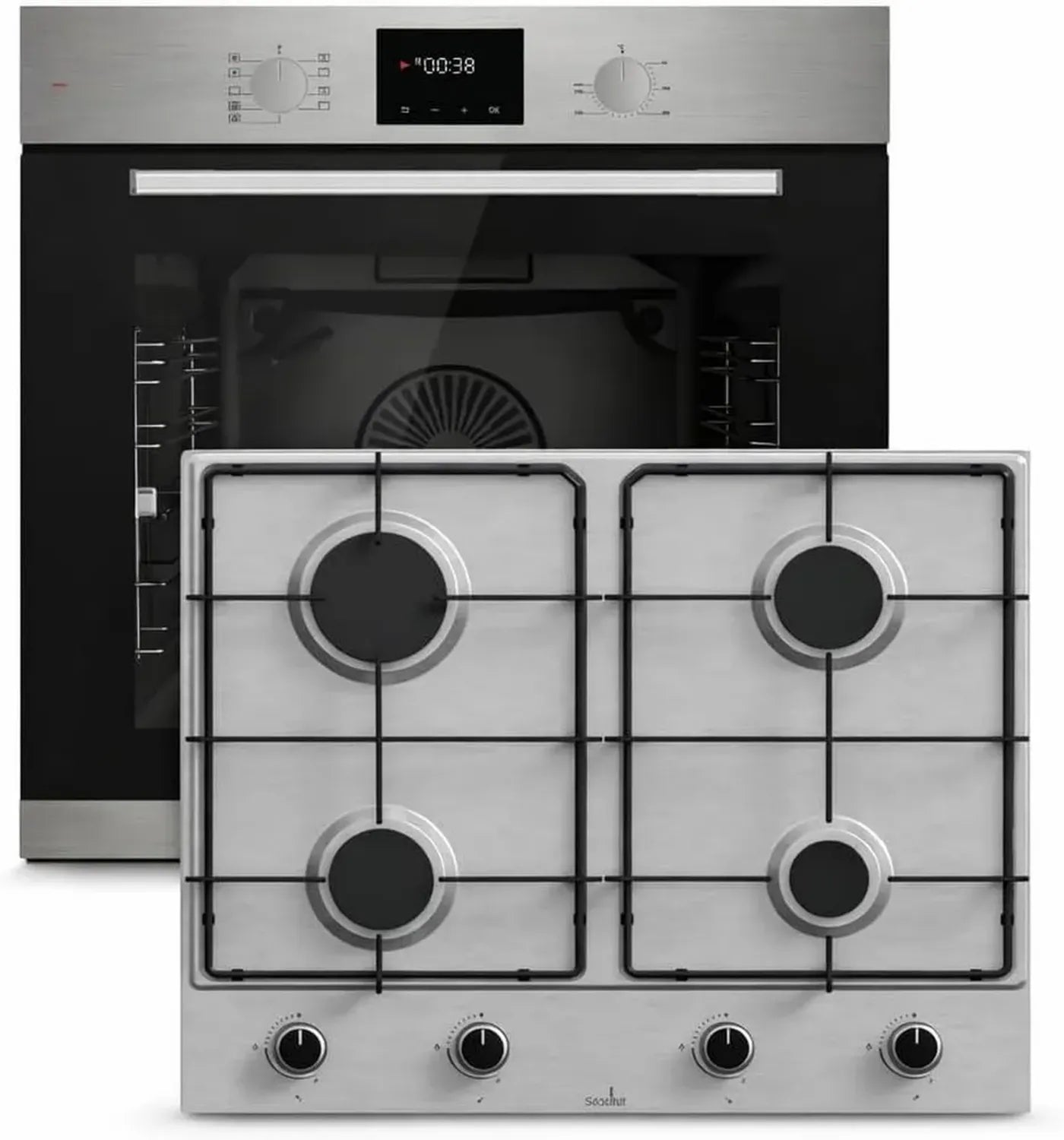 Böhme Einbaubackofen 78L mit Heißluft & Teleskopauszug + Gasline Gaskochfeld, 4 Brenner, Edelstahl