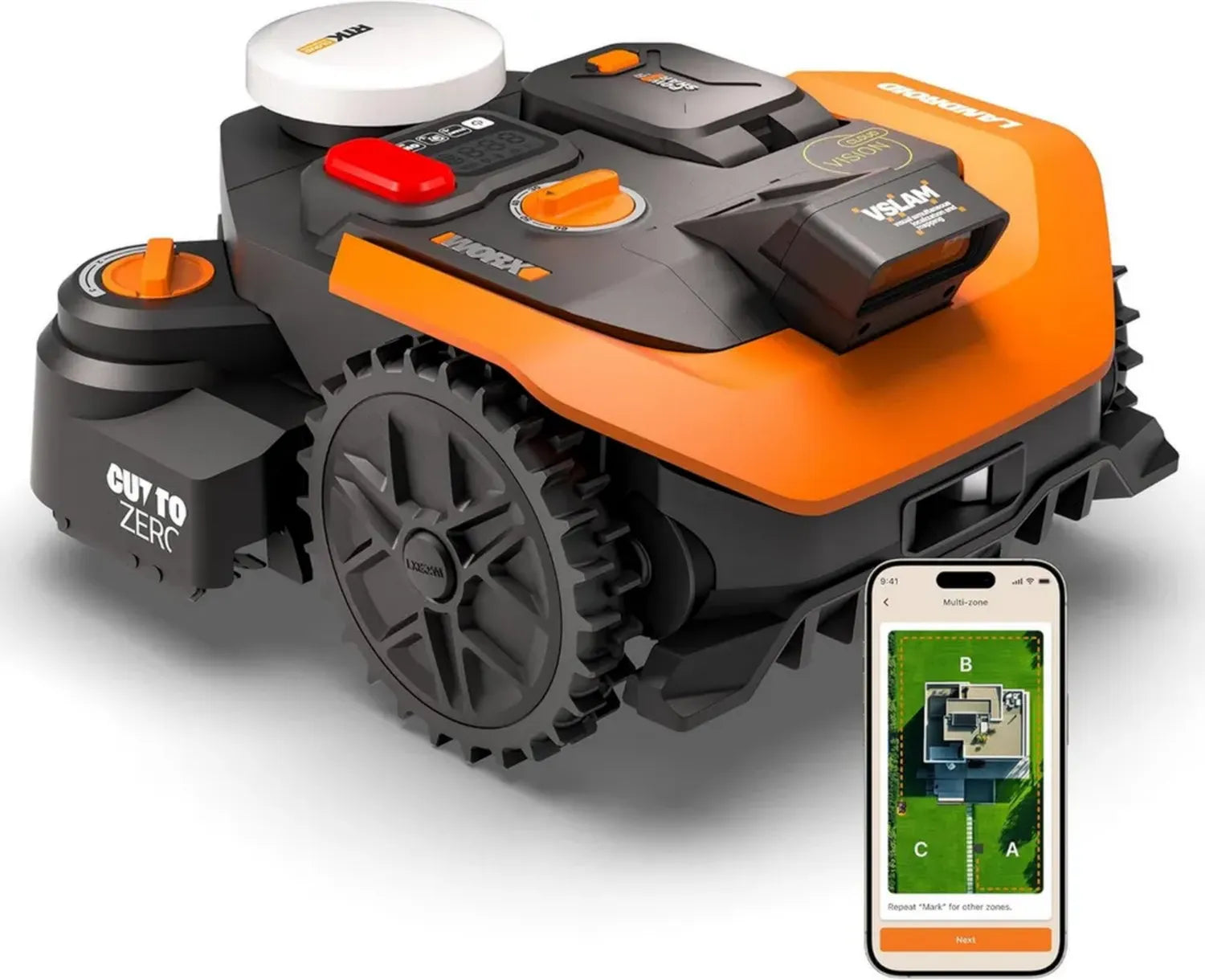 WORX Landroid Vision WR312E Mähroboter für 1200 m² mit KI-Hinderniserkennung und App-Steuerung