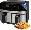 ProfiCook Heißluftfritteuse, Doppelkammer 9L, Ölfreies Frittieren, 2400W, 9 Programme, Touchscreen
