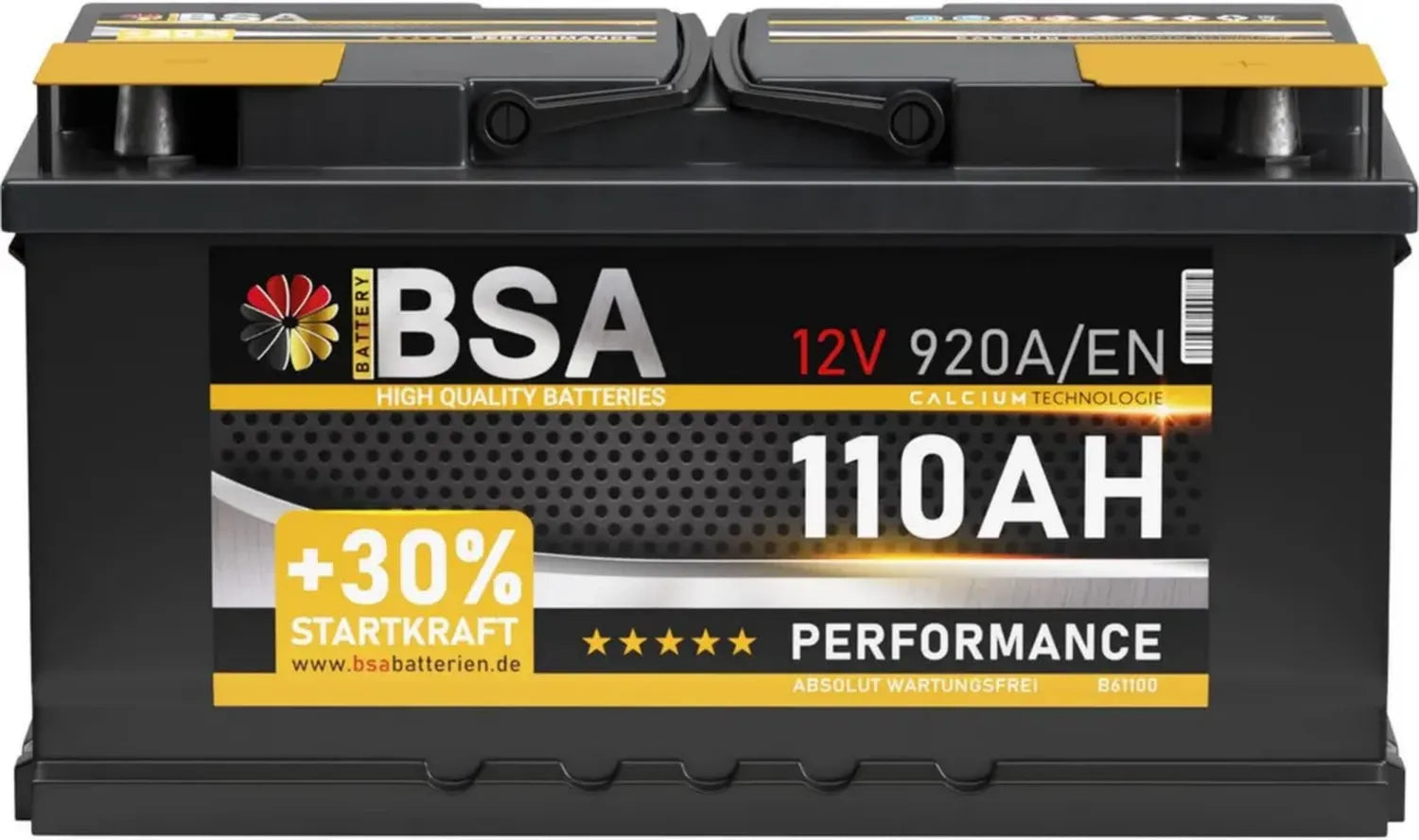 Hochleistungs-Autobatterie 110Ah 12V - Ersetzt 90Ah bis 105Ah, 30% mehr Startkraft