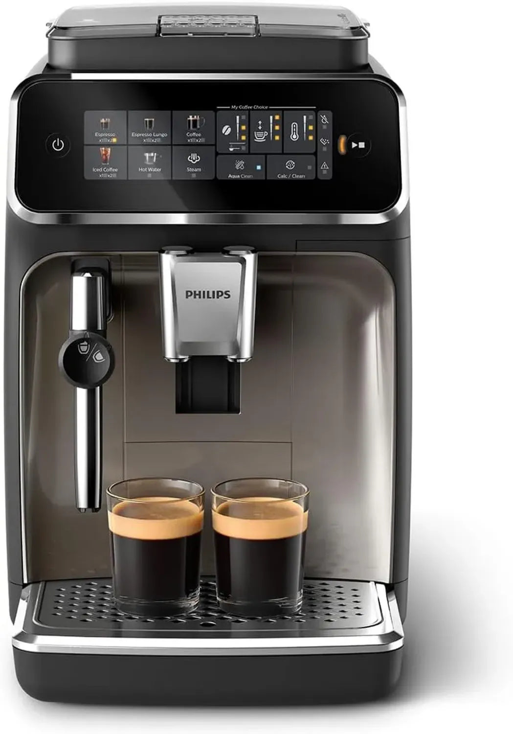 Philips Kaffeevollautomat 3300 - 5 Kaffeespezialitäten, Touch-Display, Milchschaumsystem, Leiser Betrieb, Keramikmahlwerk, AquaClean Filter, Schwarz