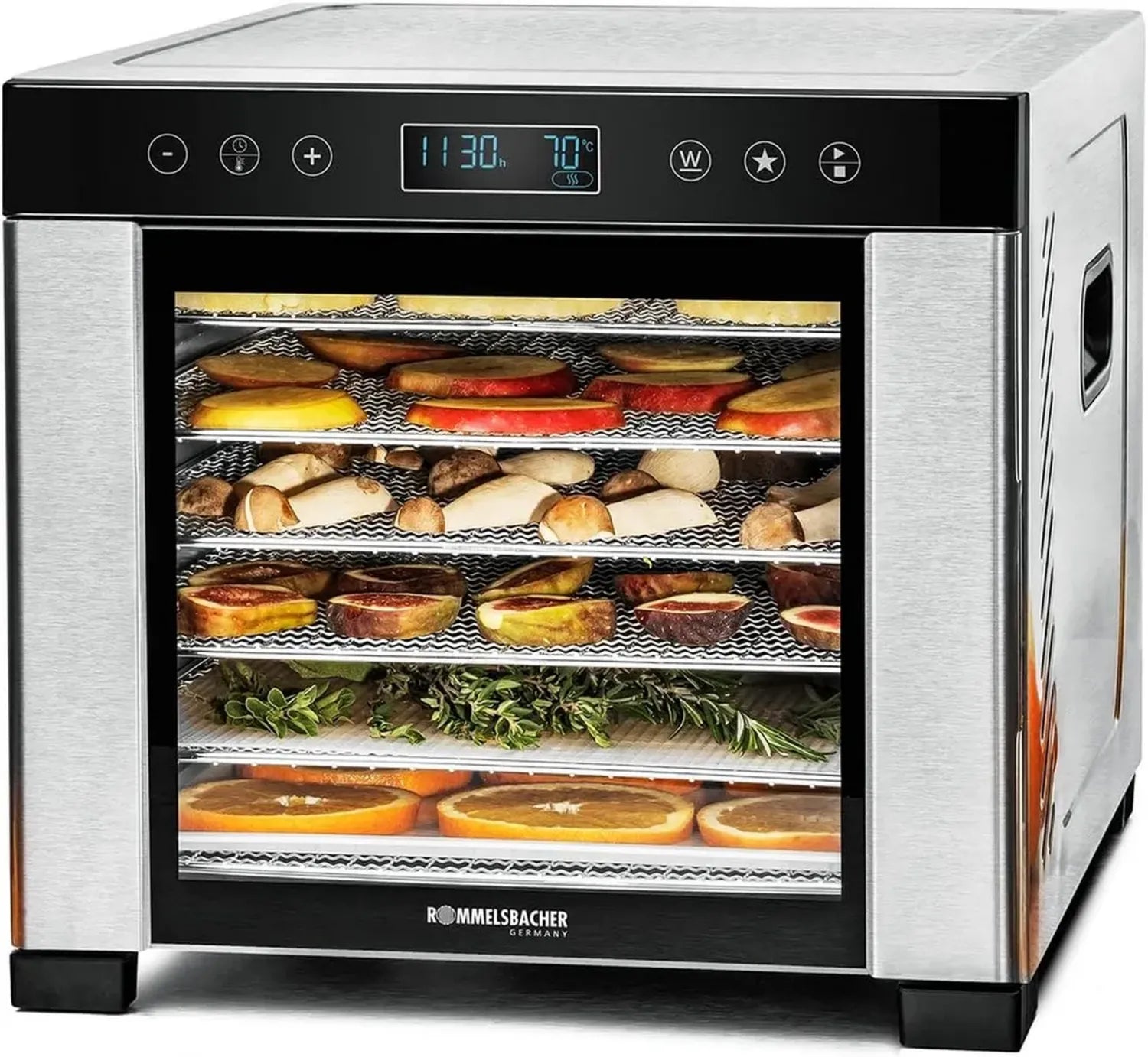 ROMMELSBACHER Dörrautomat DA 950 mit 6 Edelstahltabletts, einstellbarer Temperatur und Warmhaltefunktion