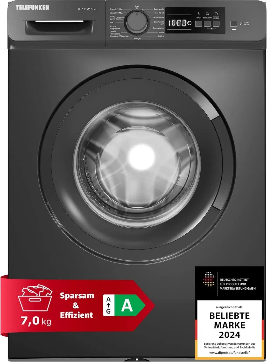 Telefunken 7 kg Frontlader Waschmaschine, 1400 U/Min, Inverter-Motor, AquaStop, Energieklasse A, 15 Waschprogramme