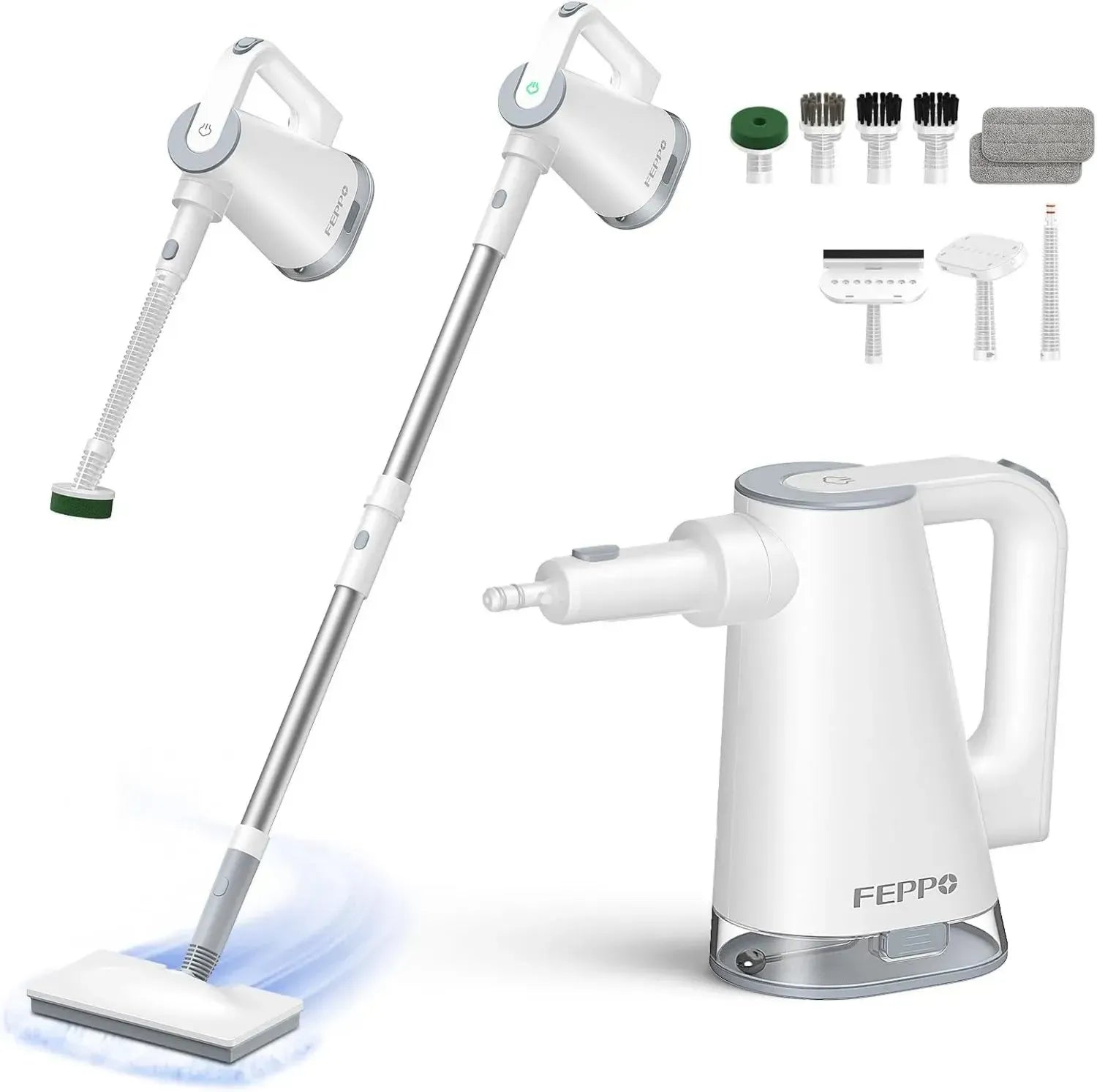 FEPPO 2-in-1 Dampfreiniger mit Handgerät, schneller Aufheizung, 230°F Dampfleistung, inklusive Zubehör für Böden und mehr