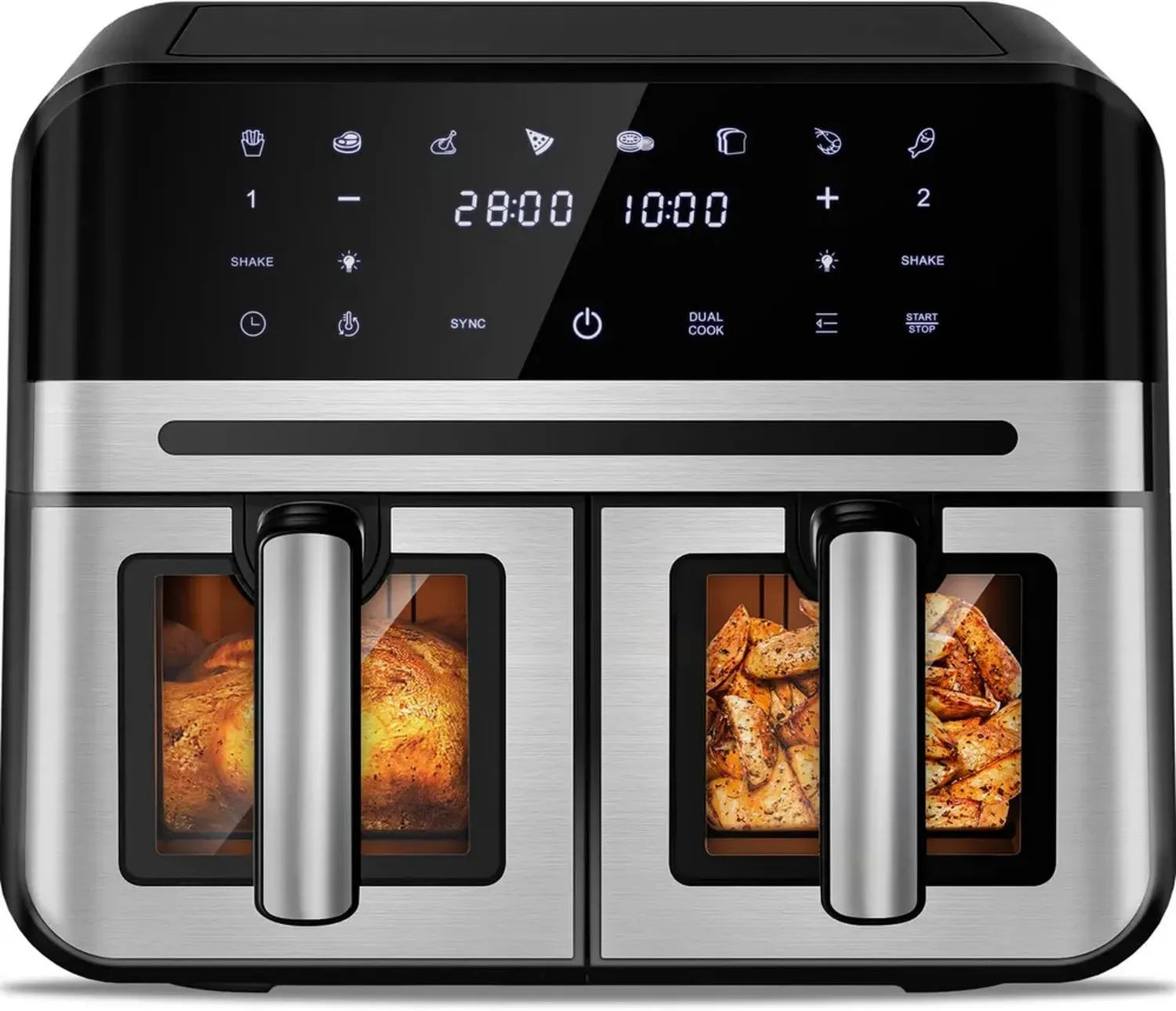 Doppelte Heißluftfritteuse 9L mit 8 Programmen und Touchscreen
