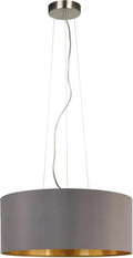 EGLO Maserlo 3-flammige Hängeleuchte, Textilschirm in Cappuccino und Gold, Metall in Silber, E27, 53 cm