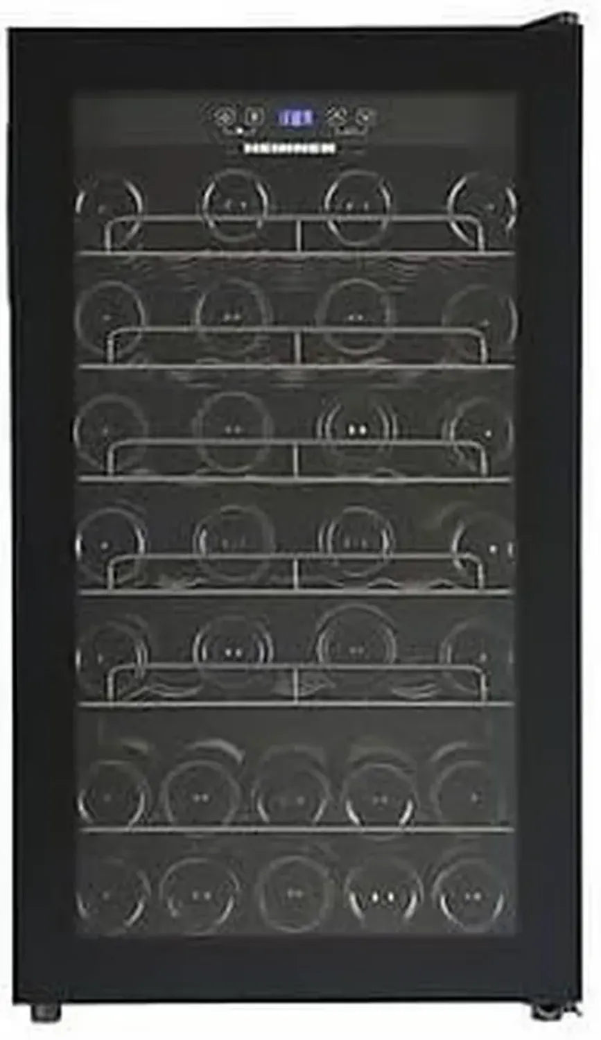 Weinkühlschrank 118L, ca. 40 Flaschen, LED-Display, elektronische Steuerung, Energieklasse G, Tür wechselbar, 8 Holzablagen, Schwarz