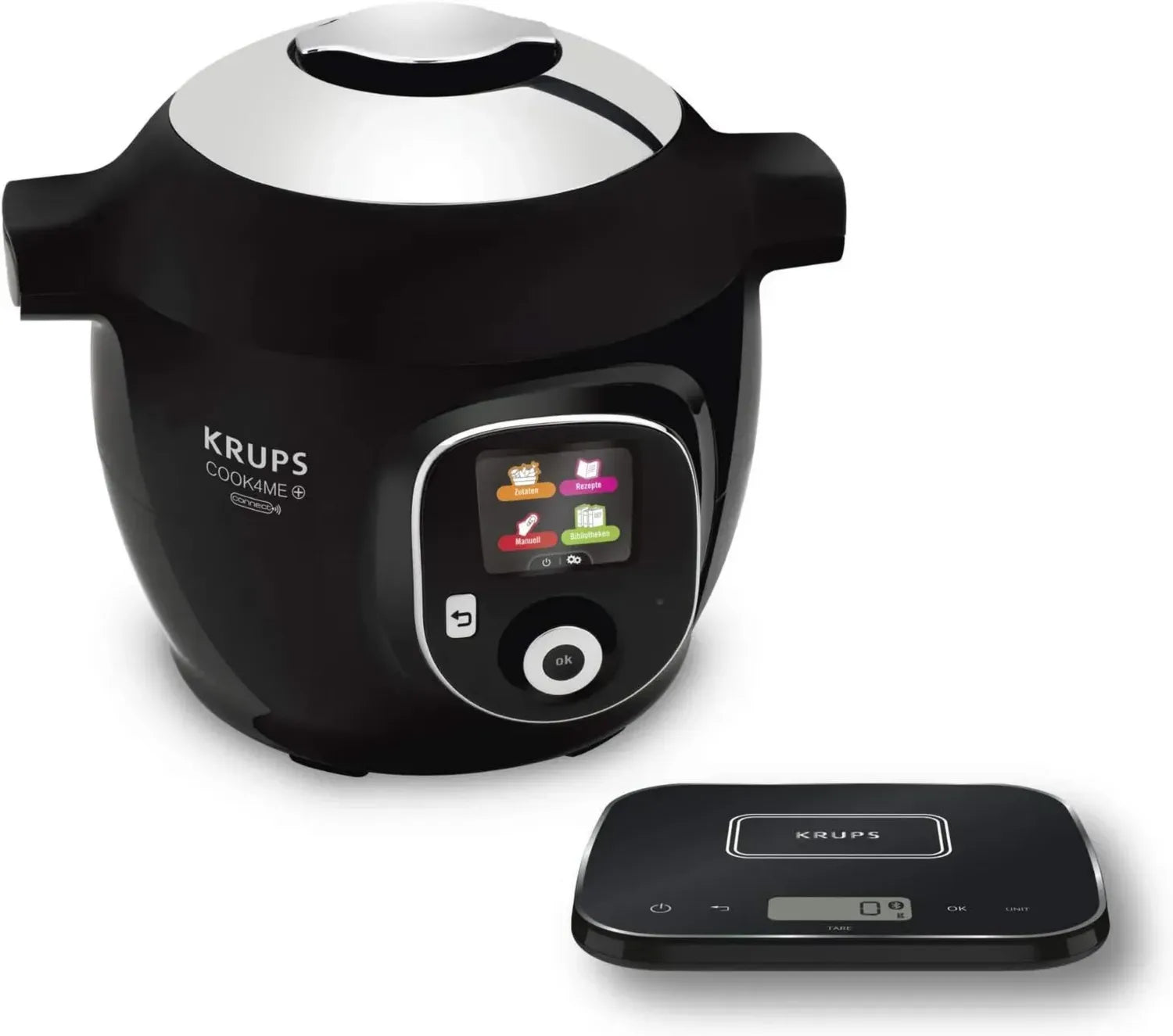 Krups CZ8568 Cook4Me+ Multikocher mit Smart-Waage, 1600W, 6L, App-kompatibel, Schwarz/Grau