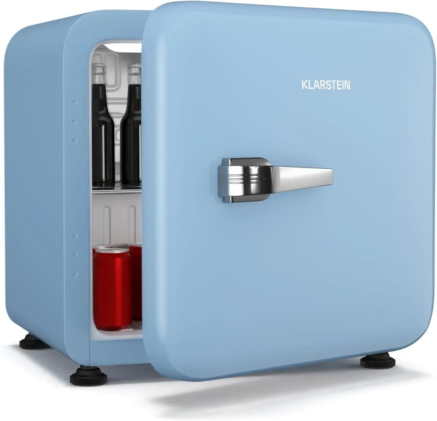 Klarstein Audrey Mini Kühlschrank Retro, 43L, Geräuscharm 40 dB, Verstellbare Füße, Wendetür, Mechanischer Thermostat, Weiß, Perfekt für Schlafzimmer und Büro