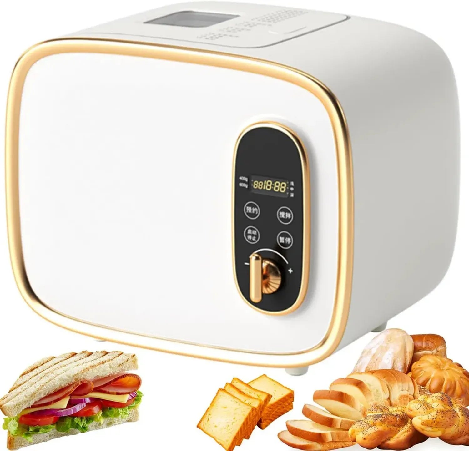 Vollautomatischer Brotbackautomat, 600g Kapazität, glutenfrei, 15-Stunden-Timer, 1-Stunden-Warmhaltefunktion, antihaftbeschichtet