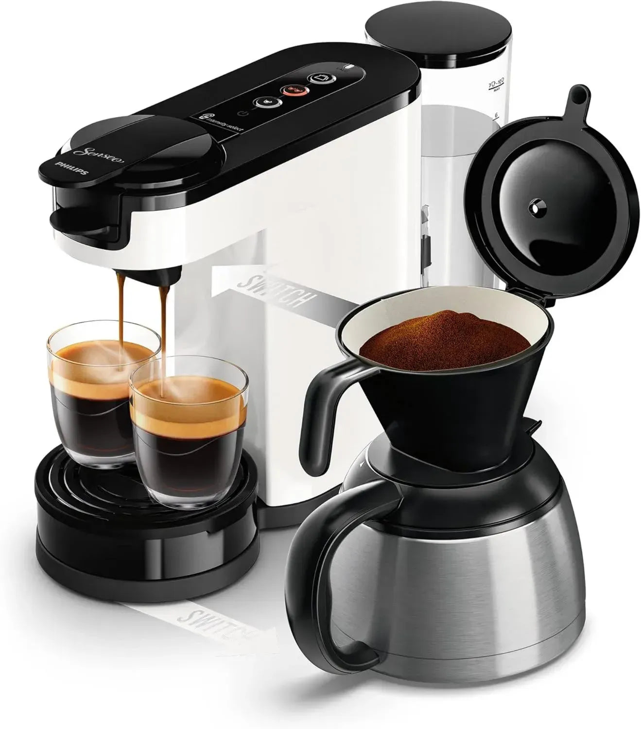 Philips Senseo Switch 2-in-1 Kaffeemaschine, Pad- und Filteroption, 1L Wassertank, für 7 Tassen, Weiß