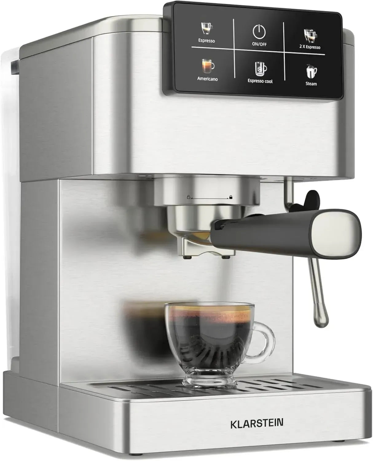 Klarstein SteelPresso Touch Espressomaschine – 20 Bar, 1350 W, Edelstahl, 1,5 L Wassertank, Touchscreen, Milchaufschäumer integriert, Kompaktes Design, Kaffeemaschine