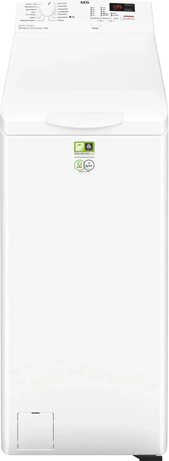 AEG Toplader Waschmaschine 6 kg, Serie 6000 ProSense - Intelligente Beladungserkennung, Energieeffizienz A, Nachlegeoption, Wasserschutzsystem, Inverter Motor, 1400 U/min