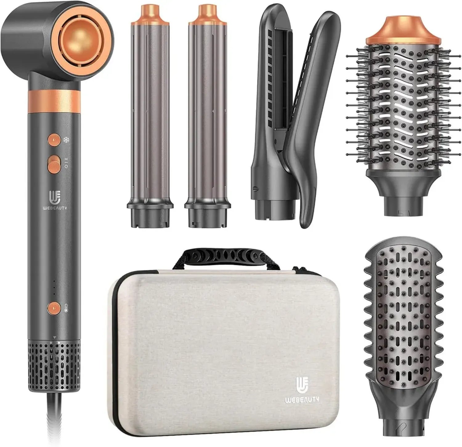 Webeauty 7-in-1 Heißluftstyler mit Doppelspannung, 110000 U/min, 25 m/s Haartrockner und Styler, automatische Lockenfunktion, 500 Millionen Ionen