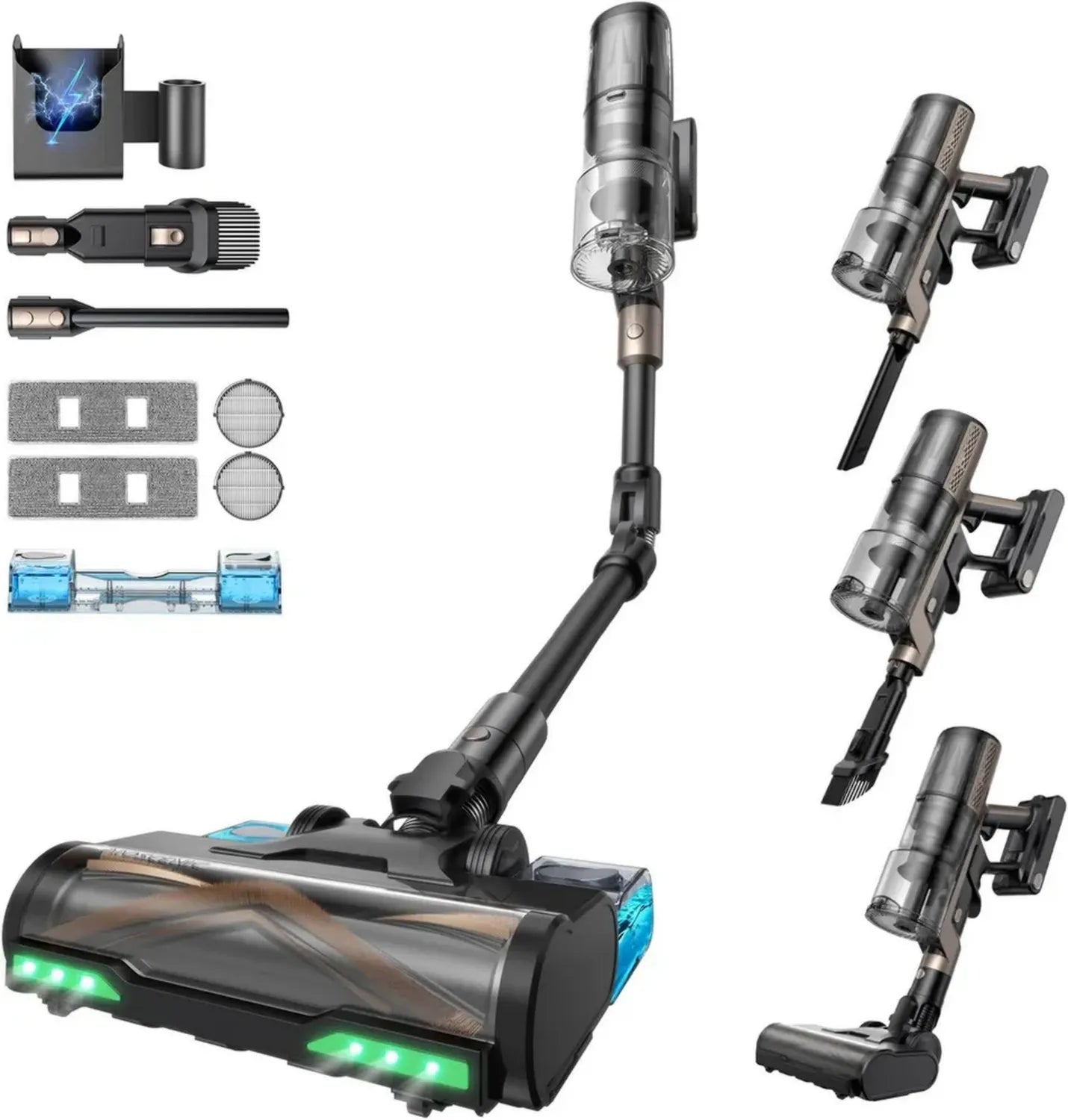 Proscenic P20 Kabelloser Staubsauger mit Wischfunktion, 70KPa, 70 Minuten Laufzeit, 680W, Anti-Tangle, 6-Schicht-Filter, 1,5L Behälter, Schwarz
