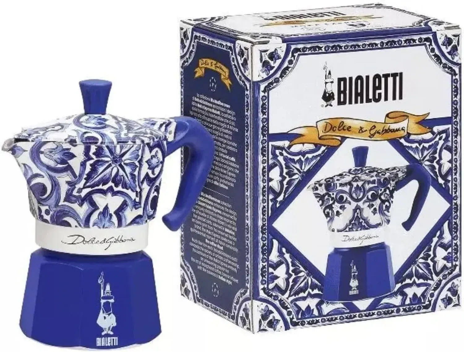 Bialetti Mokka Express Mediterraneo Blaue Edition, 3 Tassen, Herdgeeignet