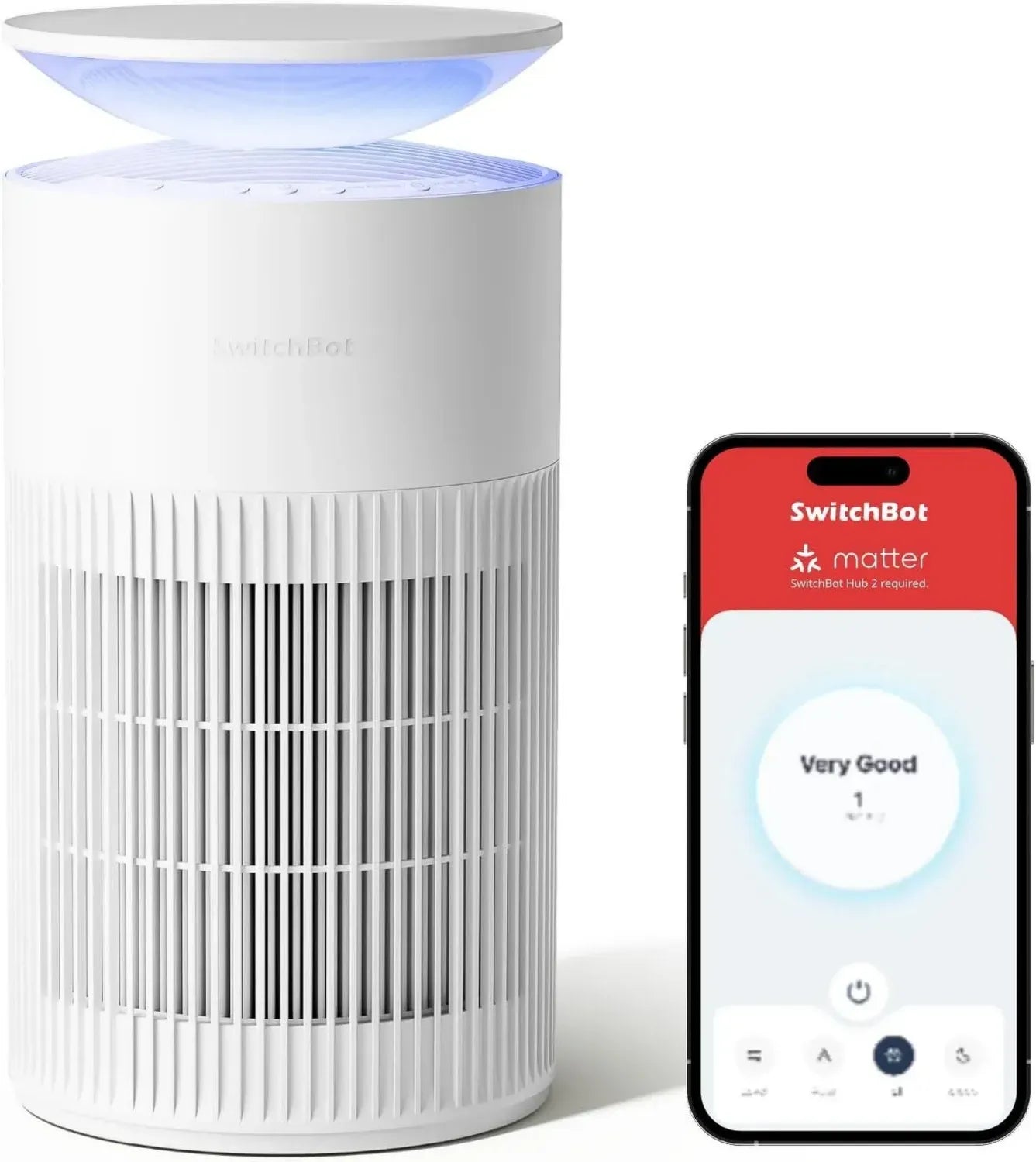 SwitchBot Luftreiniger mit App-Steuerung, leises Schlaf- und Haustiermodus, HEPA-Filter entfernt 99,97% der Partikel, CADR 400m³/h, geeignet für Räume bis 83㎡