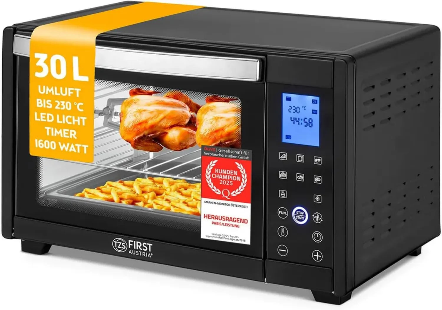 Kompakter 30L Digital Minibackofen mit Timer und Zubehör, 1600W