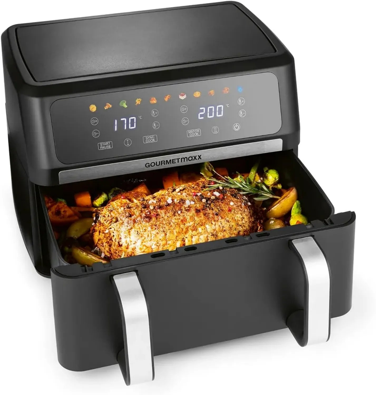 GOURMETmaxx 10L Heißluftfritteuse mit Dual-Kammer & Touchscreen, 10 Programme