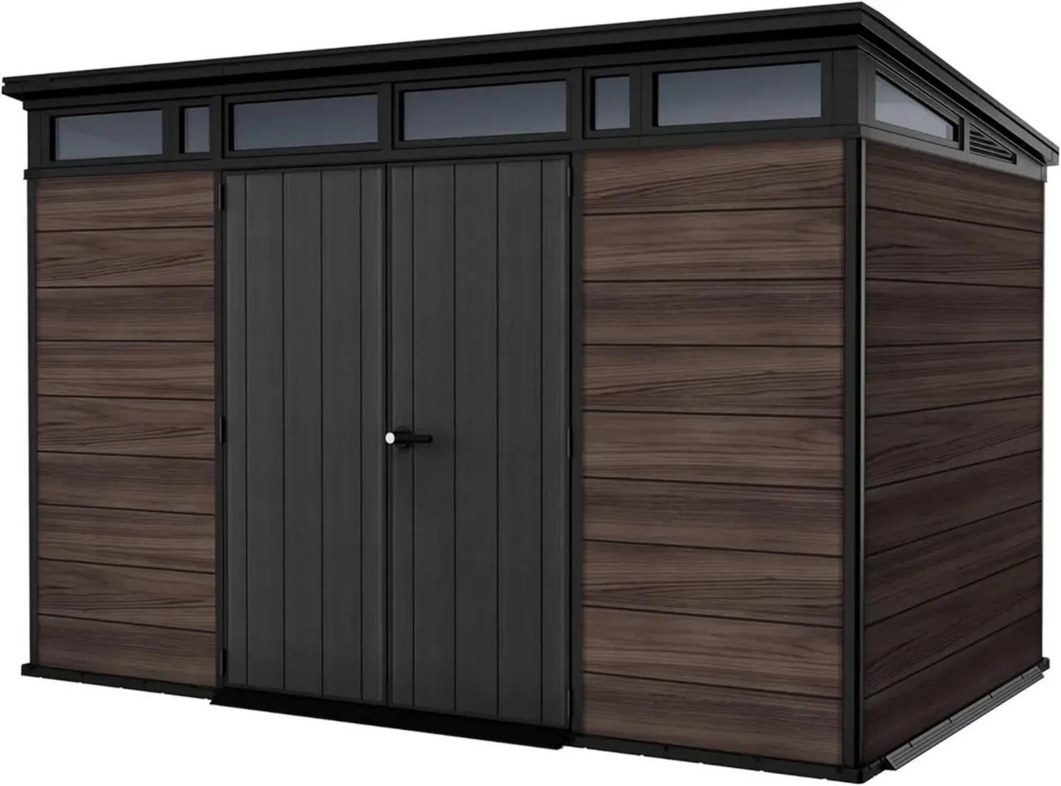 Keter Kunststoff Gartenhaus 11x7 in Rosenholzoptik mit Bodenplatte, abschließbar, 340x218x226 cm