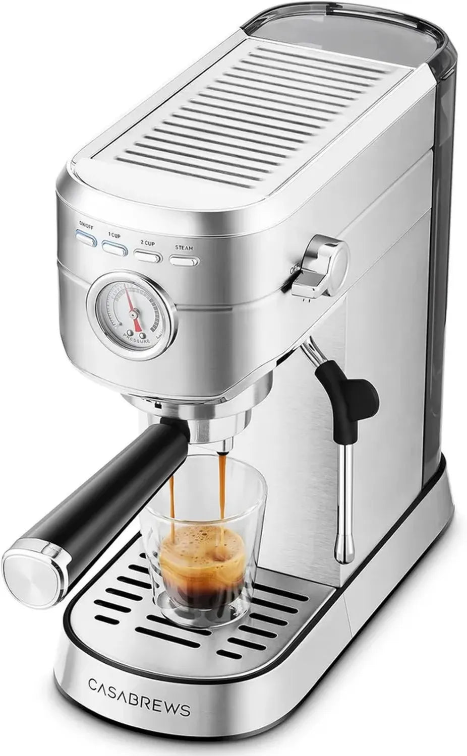 CASABREWS 20 Bar Espressomaschine aus Edelstahl mit Milchaufschäumer, Kompakte Kaffeemaschine für Cappuccino, Latte & Macchiato, 1L Wassertank, Silber