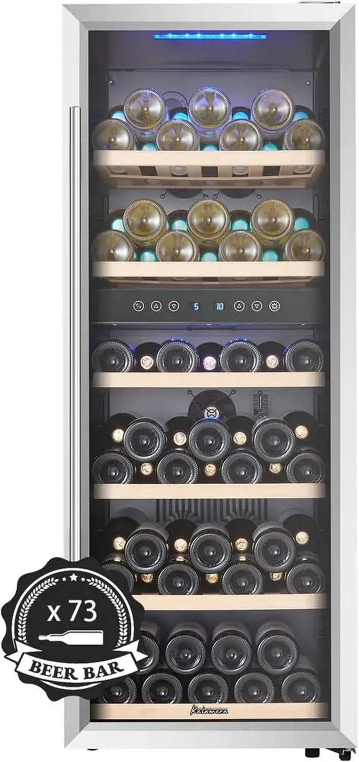 Kalamera Zweizonen-Weinkühlschrank, Edelstahl, 73 Flaschen, 200 Liter, Freistehend, Modell KRC-73BSS
