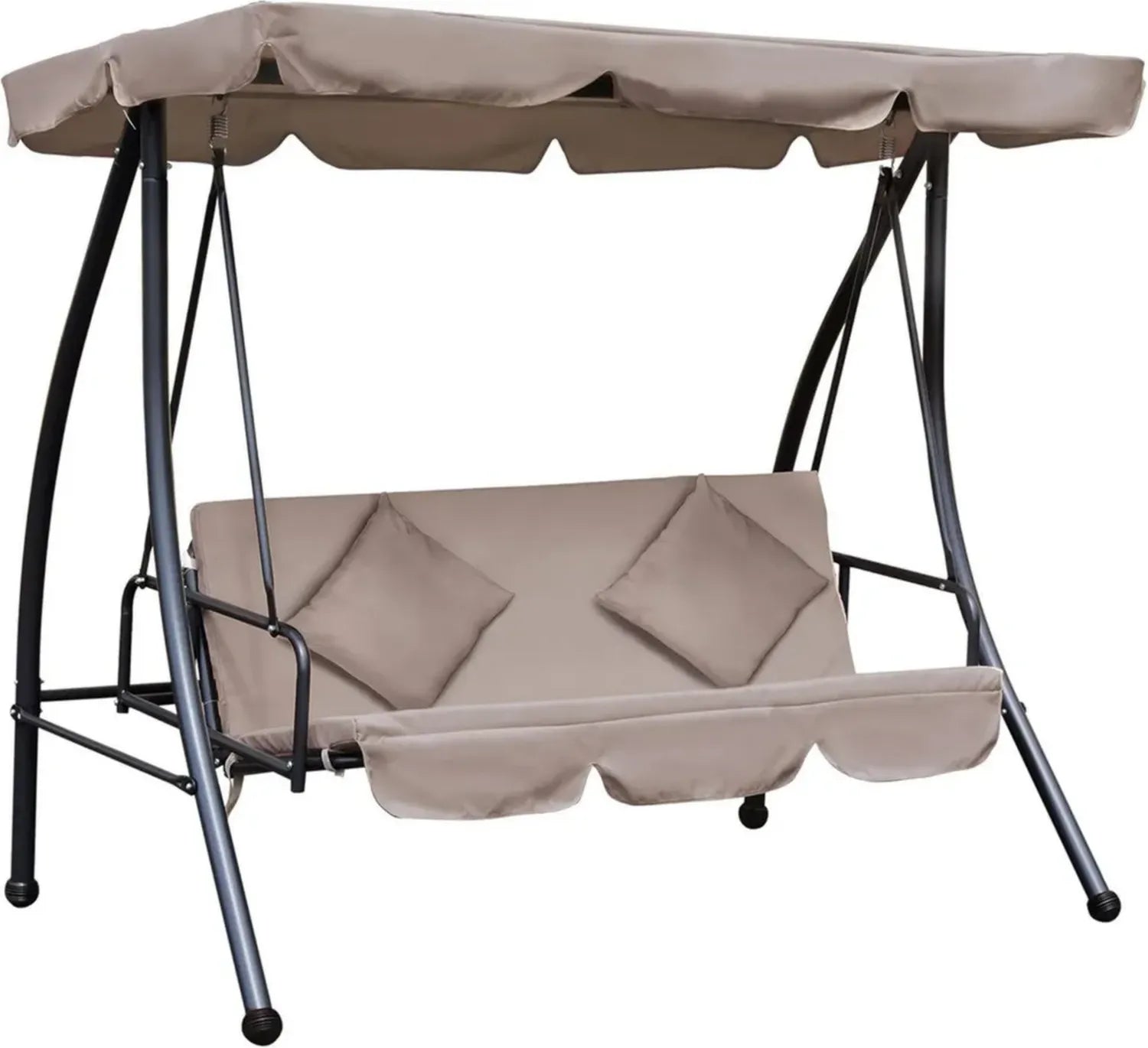 Outsunny Verstellbare 3-Sitzer Hollywoodschaukel mit Liegefunktion, Sonnendach und Kissen, bis 340kg, Gartenbank für Terrasse, Beige