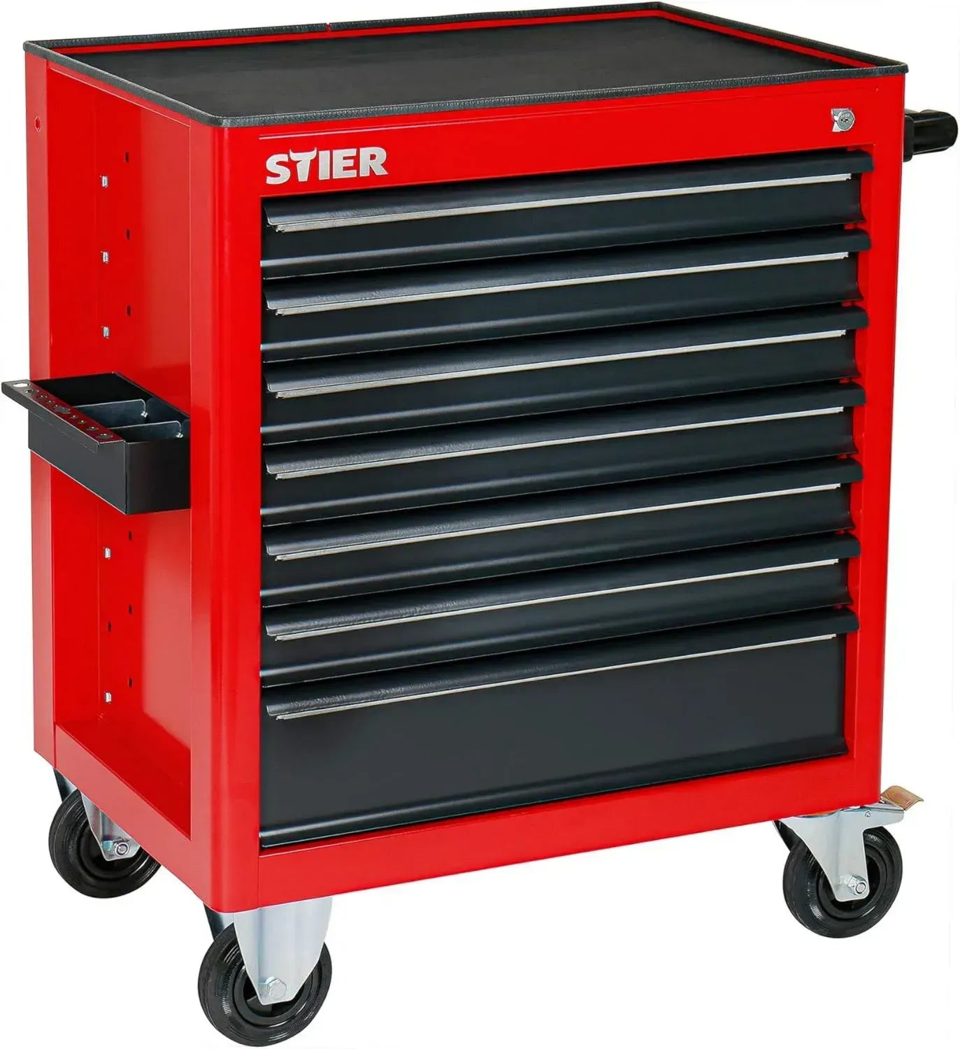 STIER Leerer Werkstattwagen mit 7 kugelgelagerten Schubladen, Tragkraft pro Schublade 35kg, Gesamtbelastung 300kg, Vollgummireifen