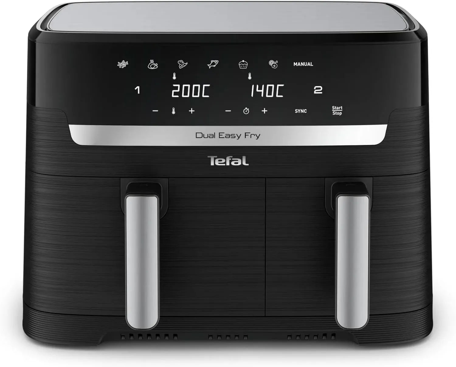 Tefal Easy Fry Doppelkamm-Heißluftfritteuse 8,3 L – 7 Programme, 2700 W, Extra-Crisp-Technologie, fettarme Zubereitung, energiesparend, spülmaschinengeeignet, Modell EY9018